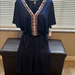Old Navy Navy Blue Mini Dress with Embroidered Trim size large